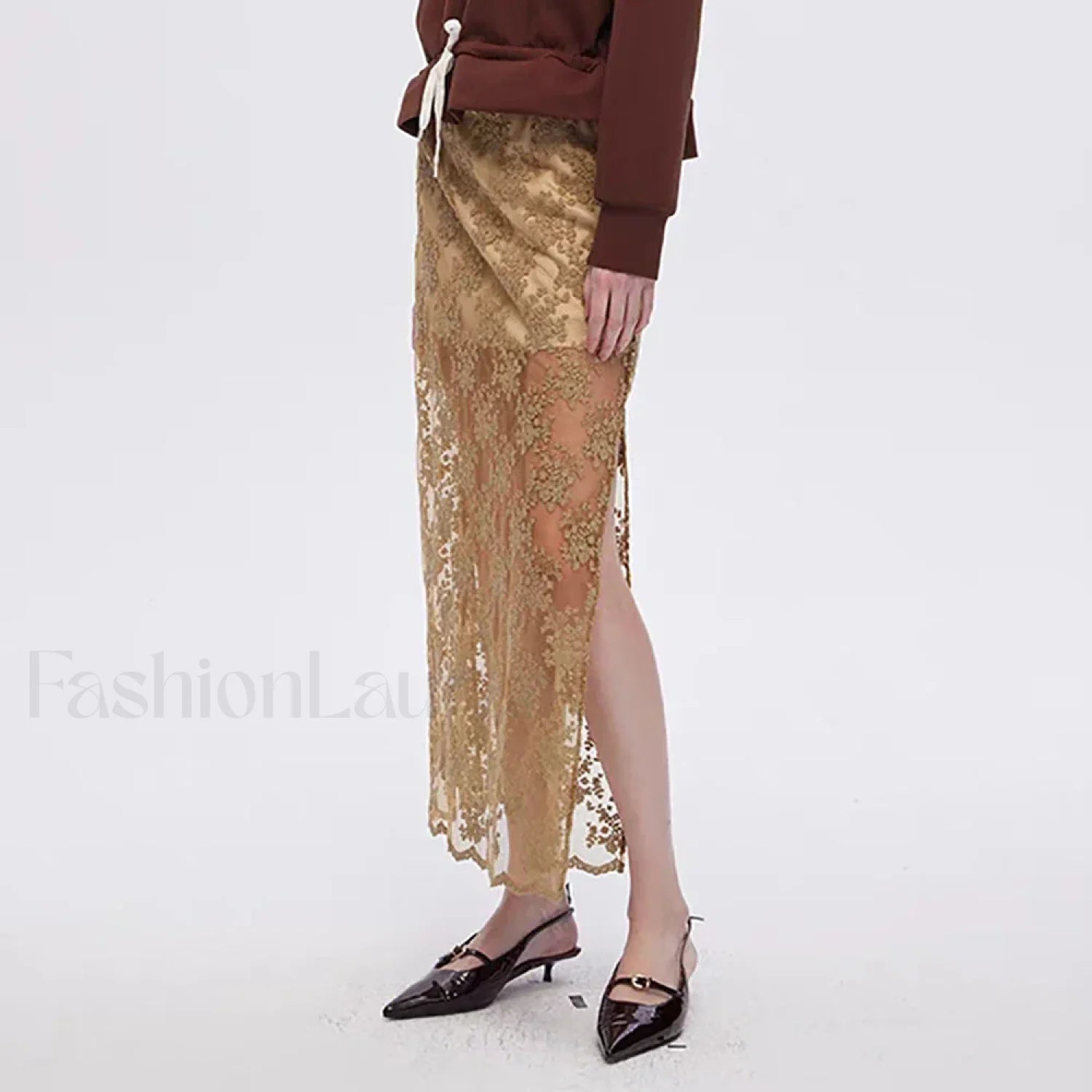 Lace Mesh Side Slit Crochet Skirt Secondary image