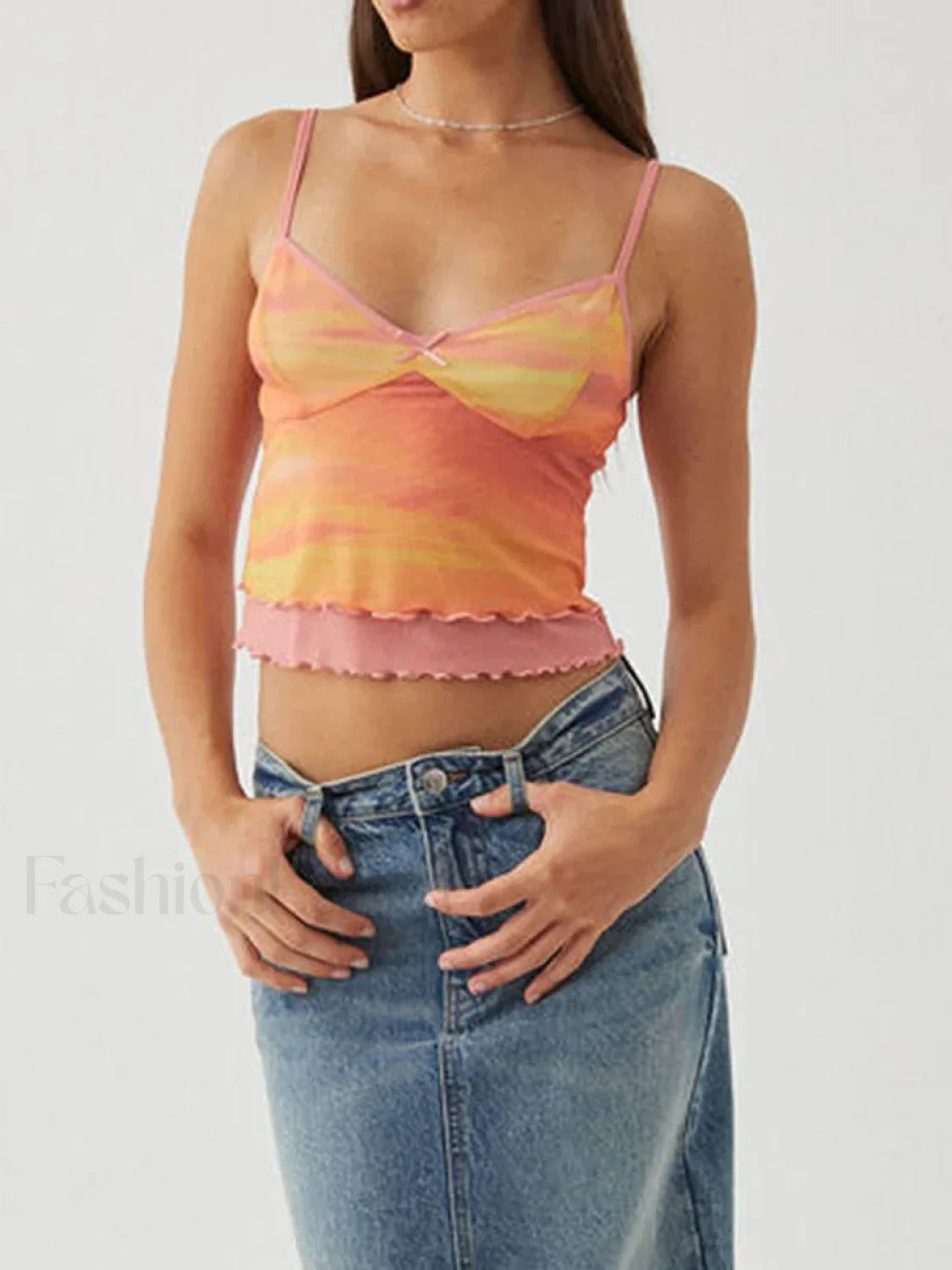 Lace Mesh V Neck Crop Top