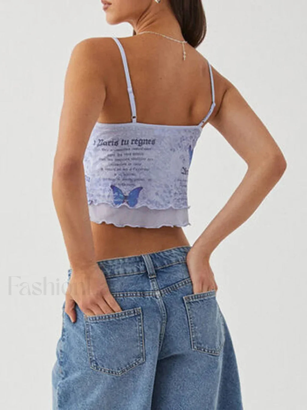 Lace Mesh V Neck Crop Top