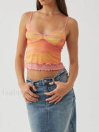 Lace Mesh V Neck Crop Top