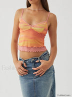 Lace Mesh V Neck Crop Top