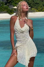 Lace Neck Halter Waist Slim Spice Girl Mini Dress