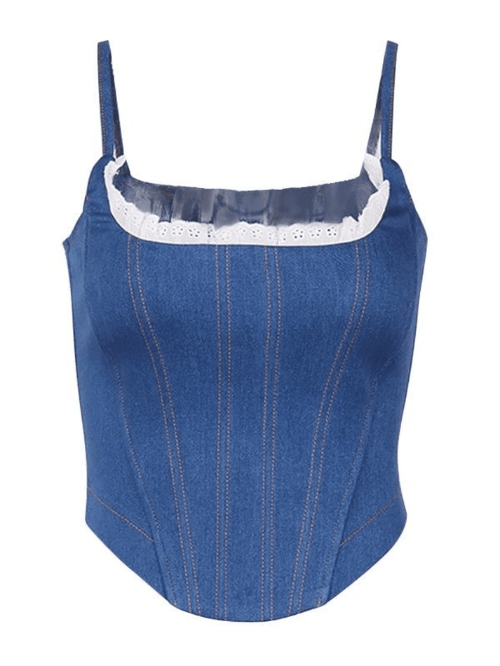 Lace Paneled Denim Corset Top Secondary image