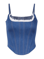 Lace Paneled Denim Corset Top Tops&Tees