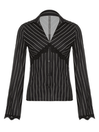 Lace Paneled Long Sleeve Striped Blouse Tops&Tees