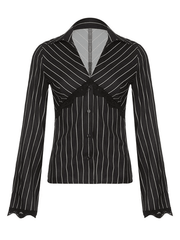 Lace Paneled Long Sleeve Striped Blouse Tops&Tees
