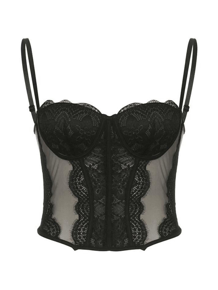 Lace Paneled Mesh Corset Top Tops&Tees