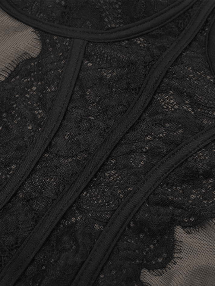 Lace Paneled Mesh Corset Top Tops&Tees