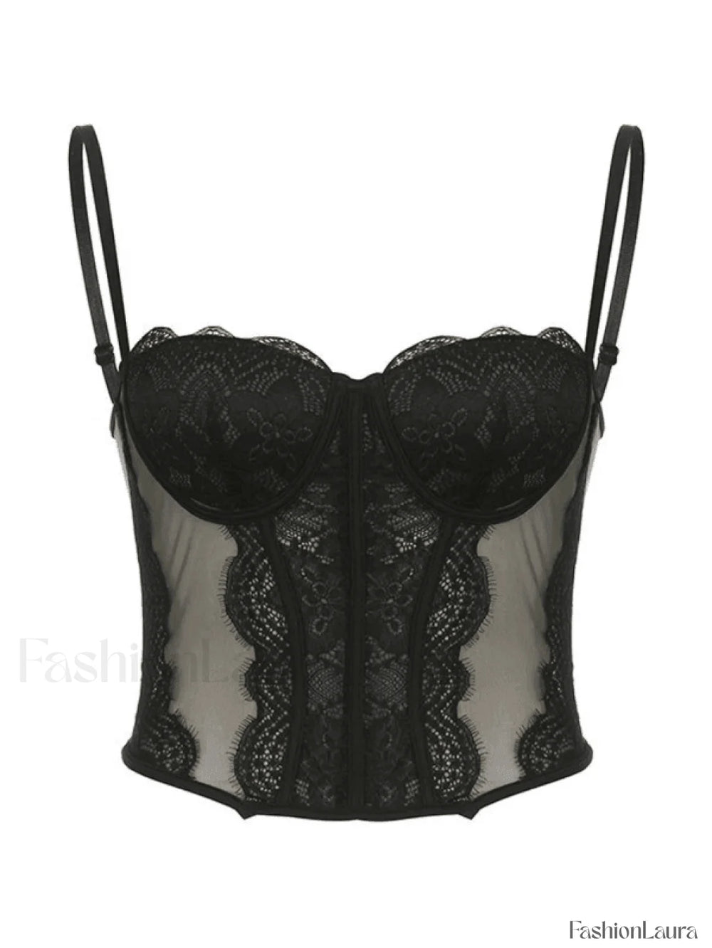Lace Paneled Mesh Corset Top Tops&Tees