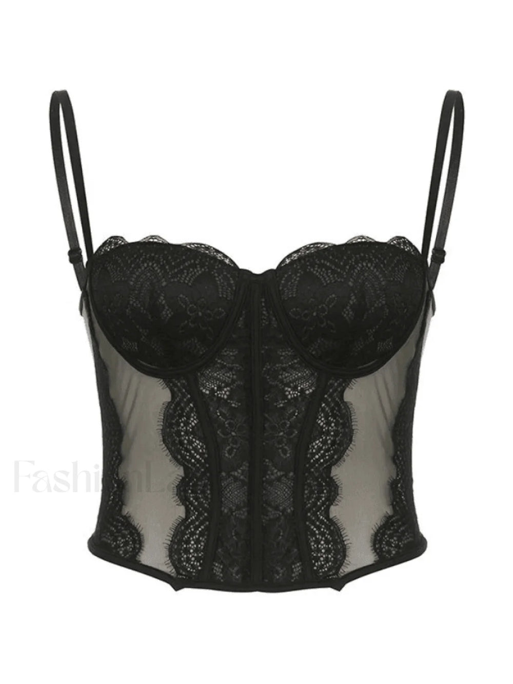 Lace Paneled Mesh Corset Top Tops&Tees