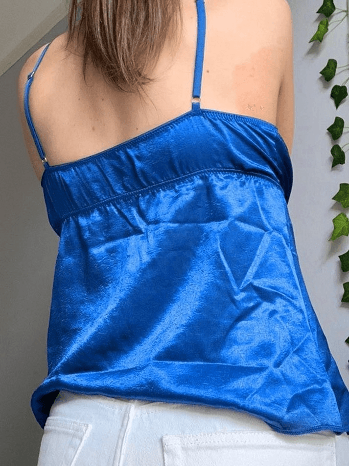 Lace Paneled Split Satin Crop Cami Top Tops&Tees