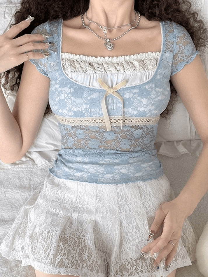 Lace Patchwork Crop Blouse Secondary image