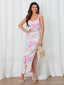 Lace Patchwork Mesh Floral Dress Pink / S