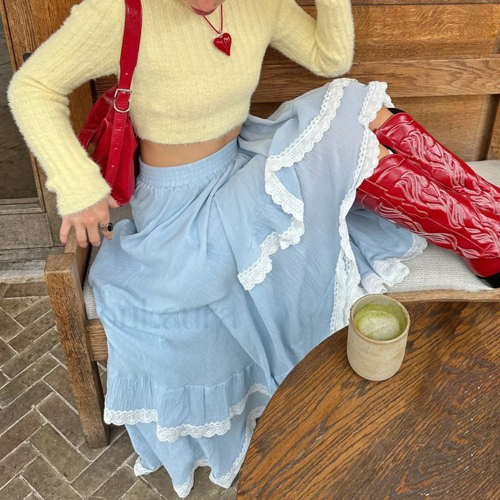 Lace Patchwork Midi Skirt