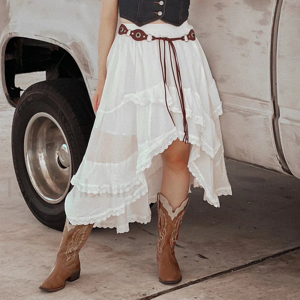 Lace Patchwork Midi Skirt WHITE / S