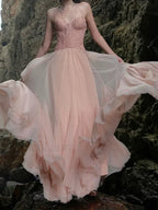 Lace Patchwork Pink Maxi Dress