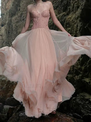 Lace Patchwork Pink Maxi Dress