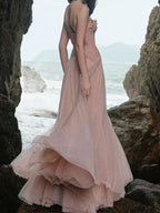 Lace Patchwork Pink Maxi Dress