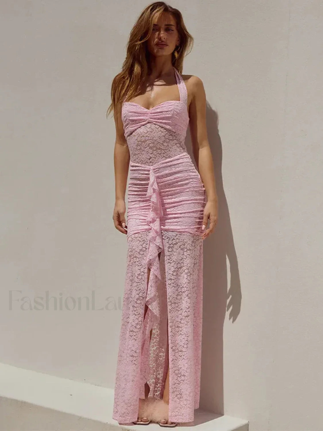 Lace Patchwork Ruched Maxi Dress Main image