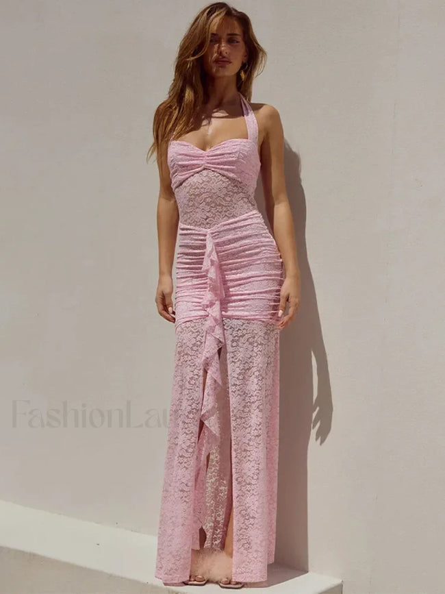 Lace Patchwork Ruched Maxi Dress Main image