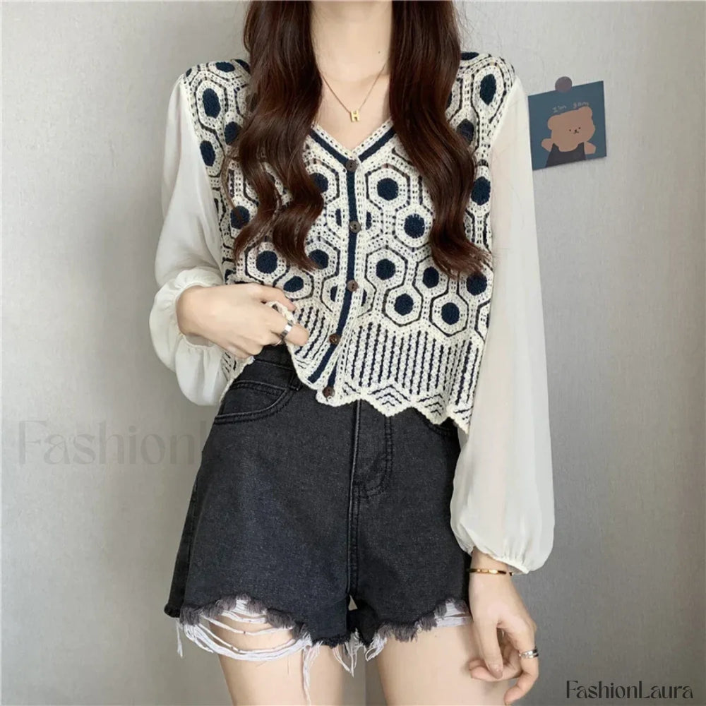Lace Patchwork Solid Color Pullover Casual Clothes Blouse