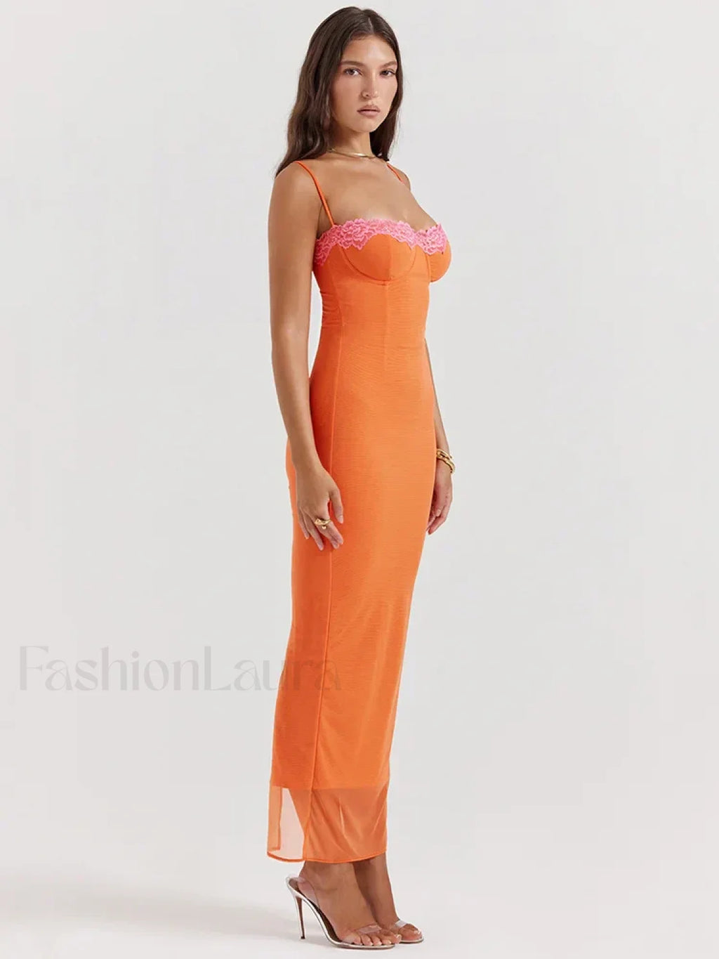 Lace Patchwork Strapless Maxi Dress