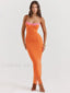 Lace Patchwork Strapless Maxi Dress Orange / S