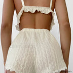 Lace Patchwork Tank Top Elastic Waist Shorts Two Piece Set