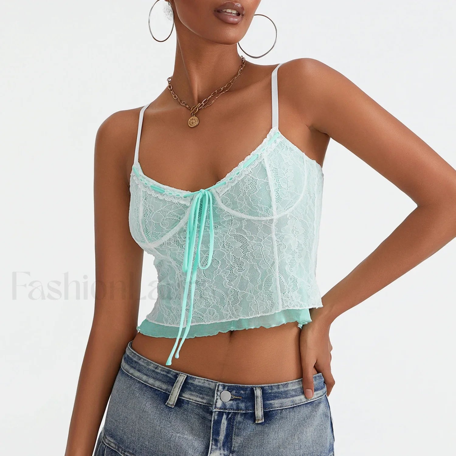 Lace Patchwork Tie-Up Crop Top Secondary image