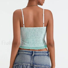 Lace Patchwork Tie Up Crop Top