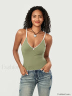 Lace Patchwork V Neck Crop Top