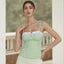 Lace Plaid Fitted Crop Top Green / S