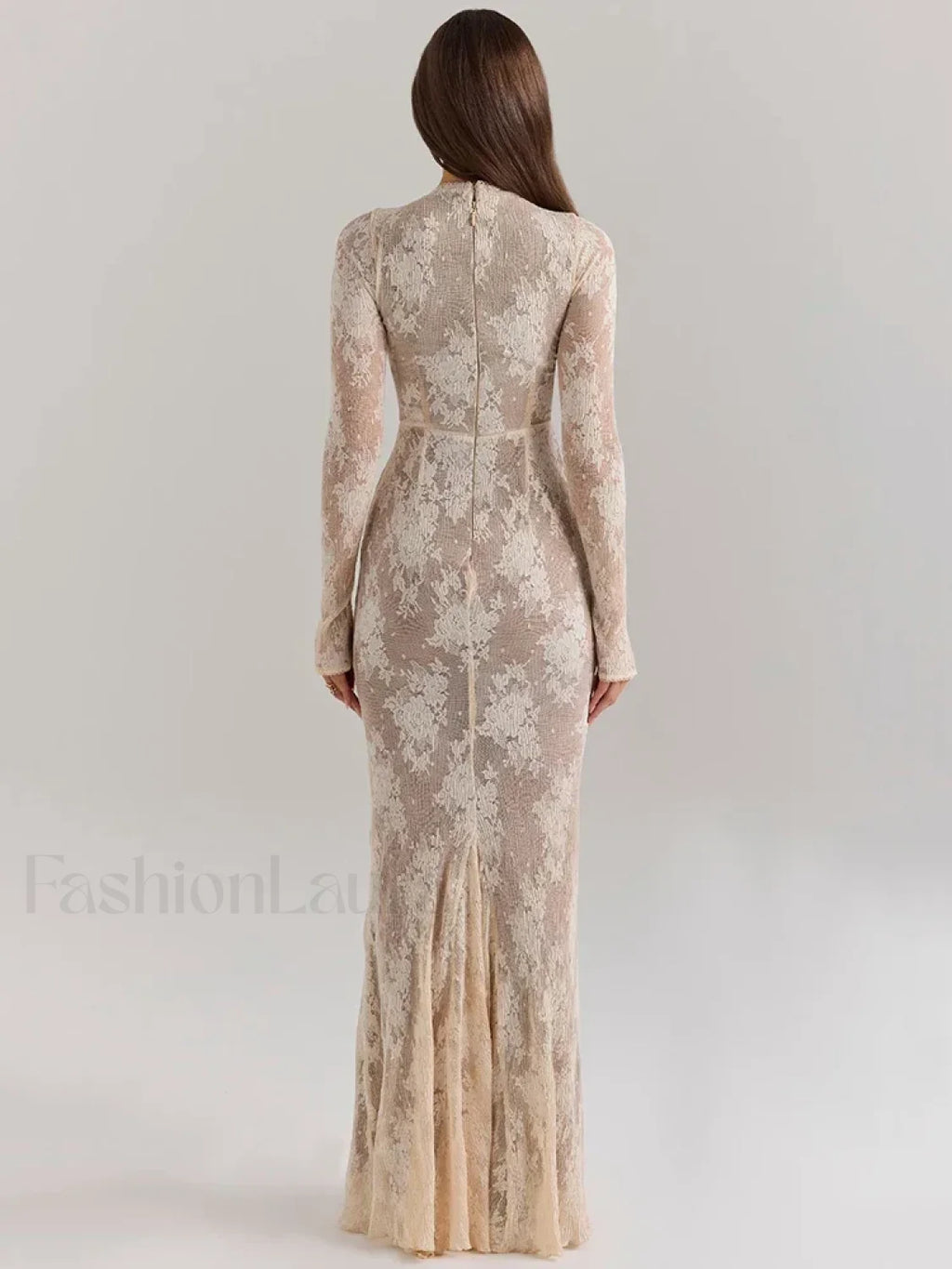 Lace Print Long Sleeve Maxi Dress