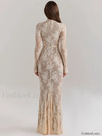 Lace Print Long Sleeve Maxi Dress