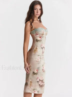 Lace Print Strapless Midi Dress