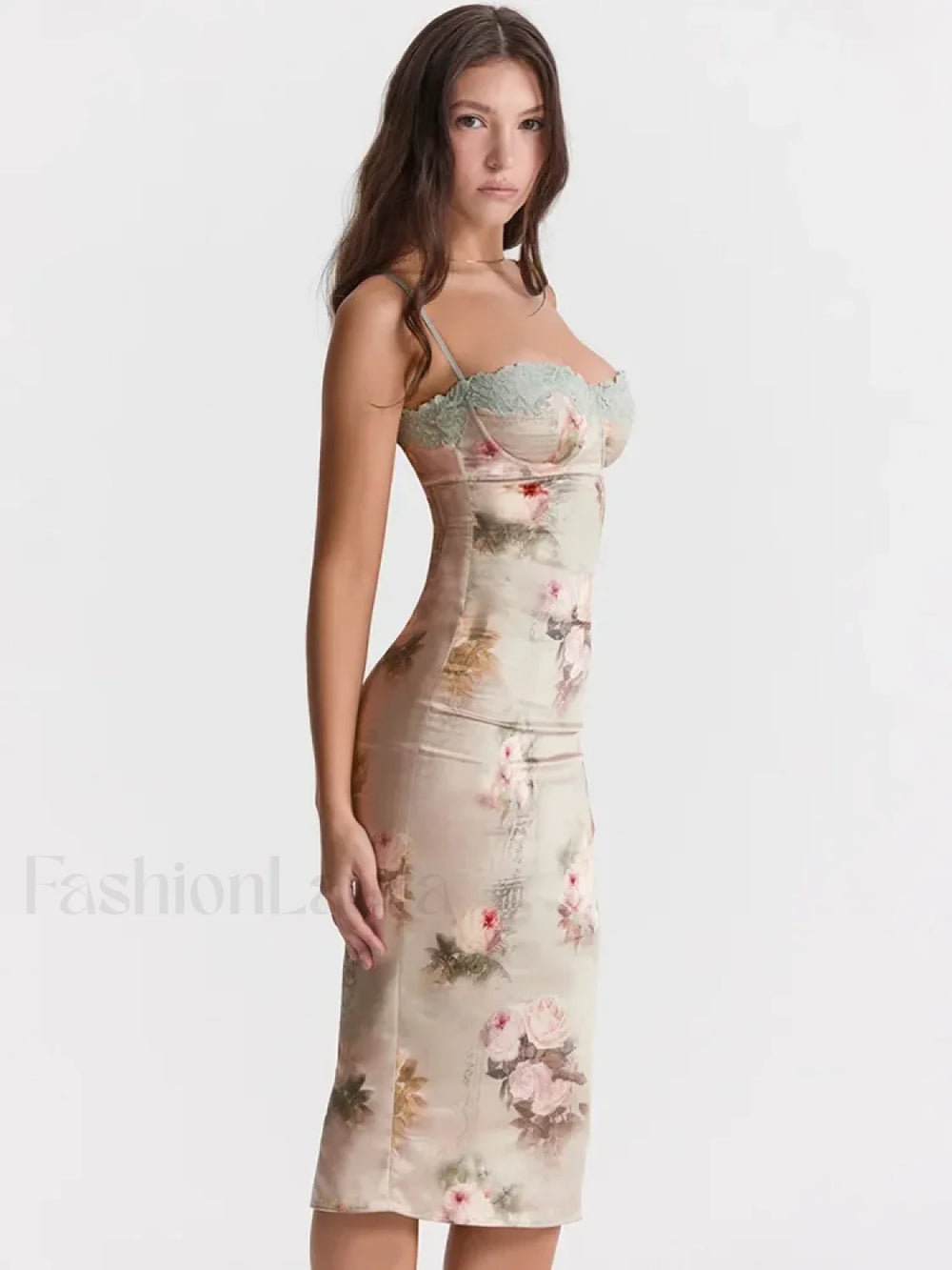 Lace Print Strapless Midi Dress