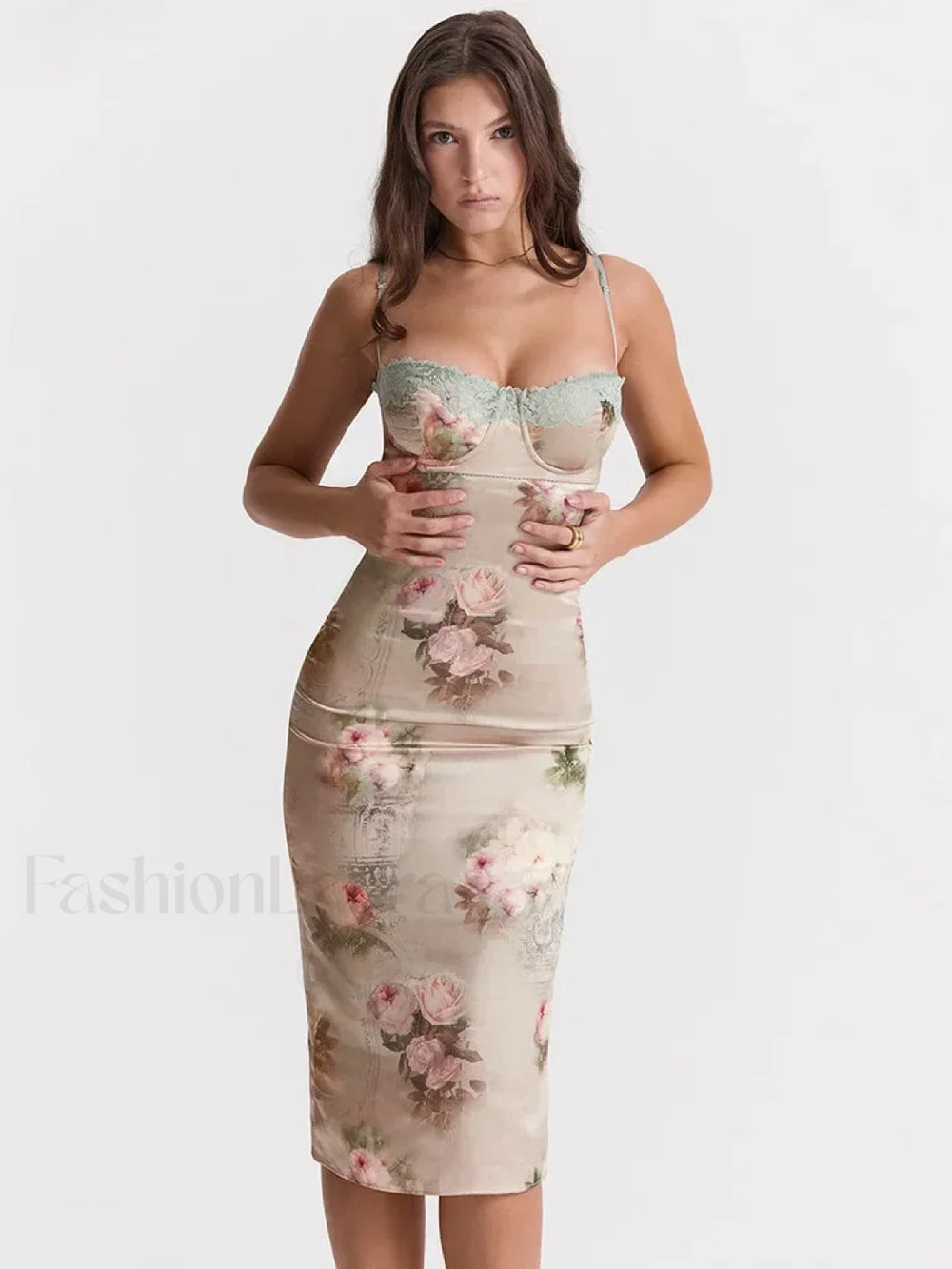 Lace Print Strapless Midi Dress