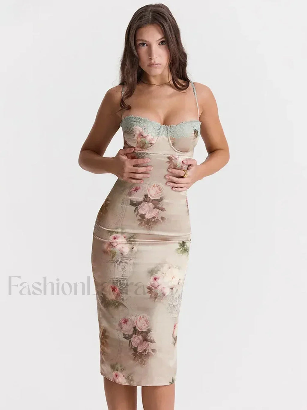 Lace Print Strapless Midi Dress