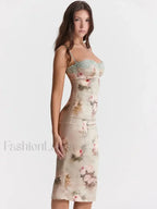 Lace Print Strapless Midi Dress