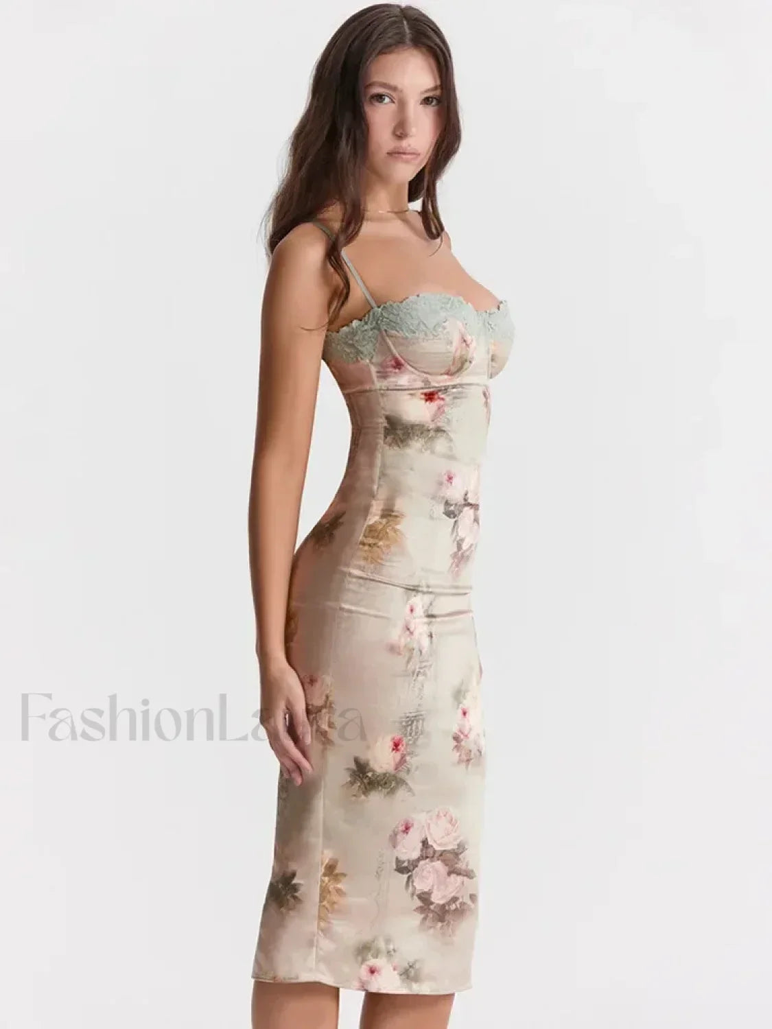 Lace Print Strapless Midi Dress