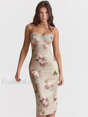 Lace Print Strapless Midi Dress white / S