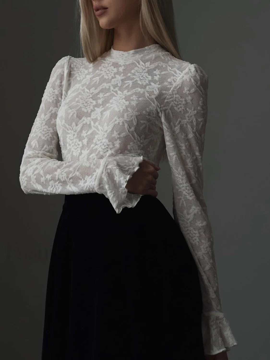 Lace Ruffle Cuff Trendy Long Sleeve Shirt Secondary image