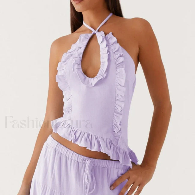 Lace Ruffle Halter Crop Top Main image
