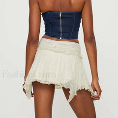 Lace Ruffle Pleated Mini Skirt