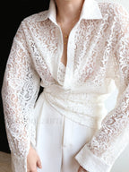 Lace Semi sheer Graceful Collared Shirt Shirts