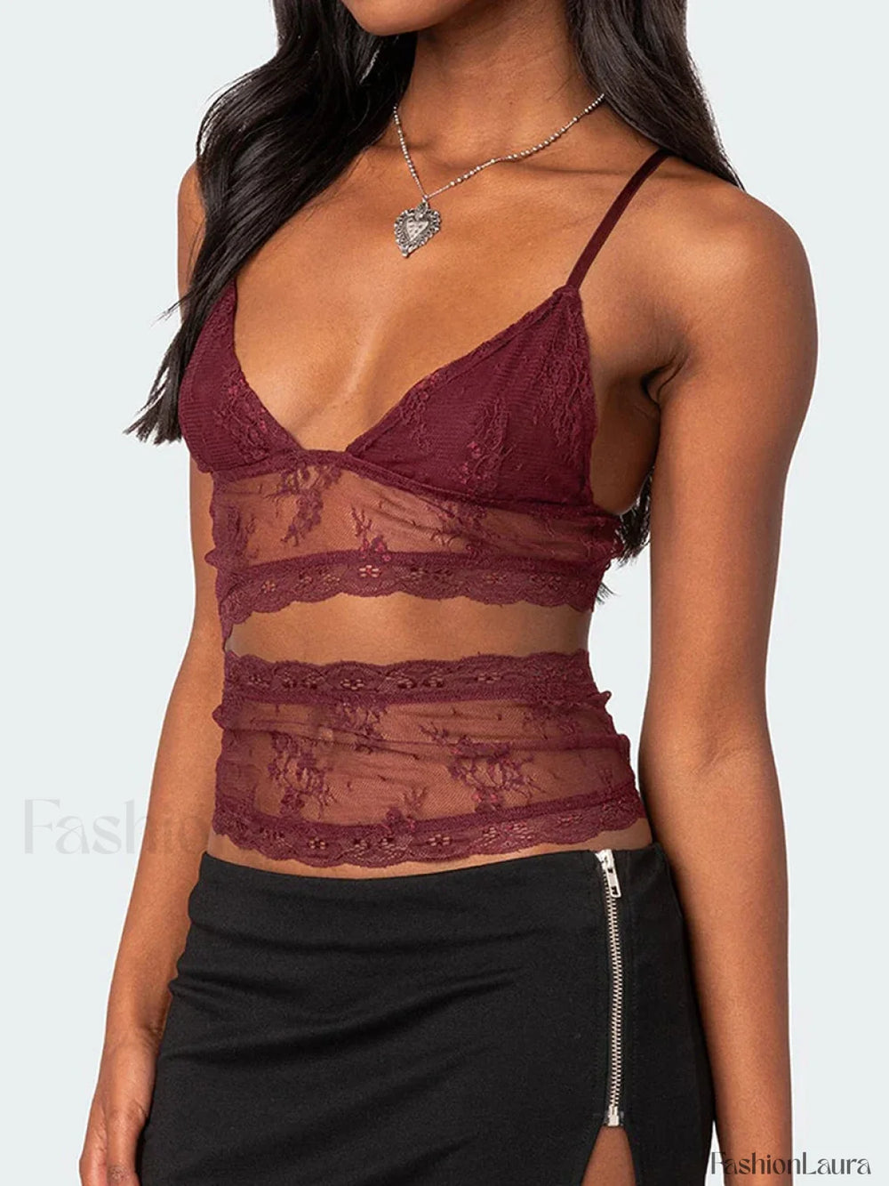 Lace Sheer Cutout Crop Top