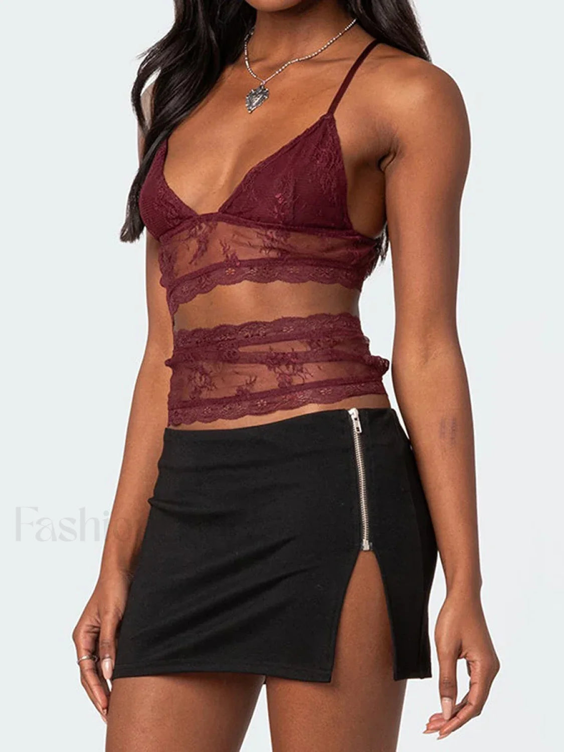 Lace Sheer Cutout Crop Top Secondary image