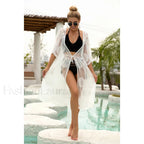 Lace Sheer Midi Beach Cover Up WHITE / One Size
