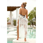 Lace Sheer Midi Beach Cover Up WHITE / One Size