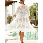 Lace Sheer Midi Beach Cover Up WHITE / One Size